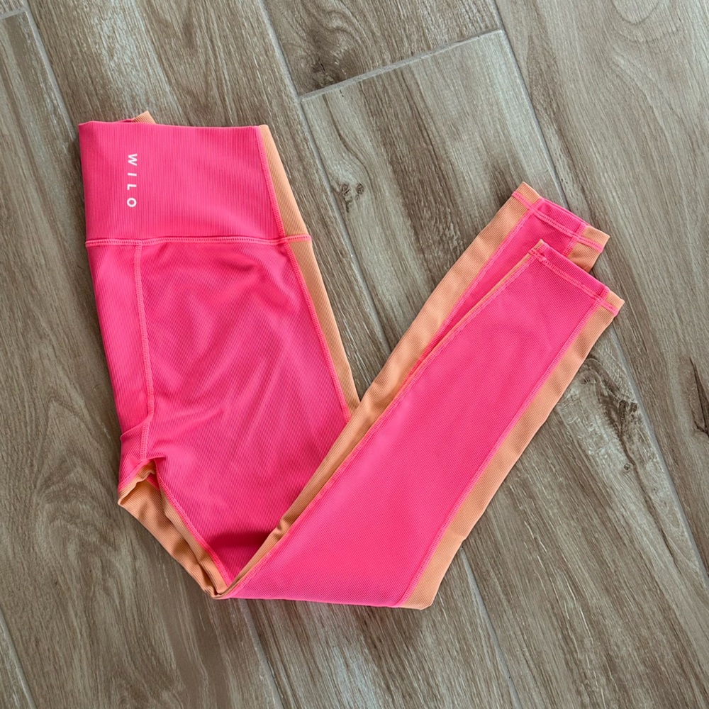 Wilo The Label Rib Contrast 7/8 Pink/Peach Athletic Yoga Pant la Womens Small